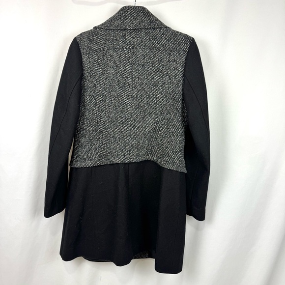 Guess Women’s Sz L Wool-Blend Tweed Moto Zip Pleated Midi Pea Coat Black / Grey - Picture 4 of 10